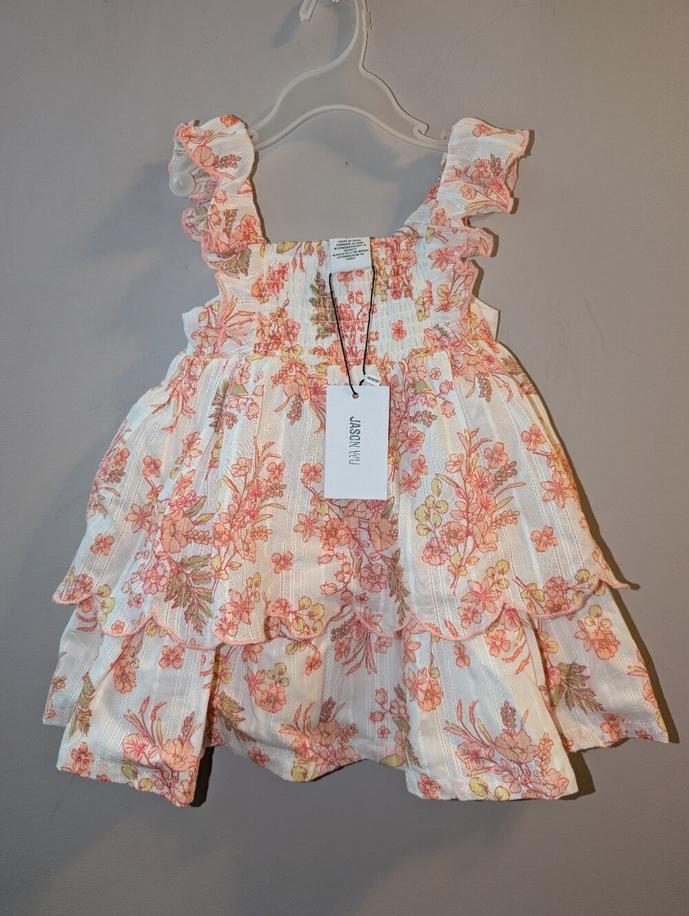 🆕 Jason Wu Cream Tiered Sundress Pink Coral Floral Print Toddler Girls 18 Month